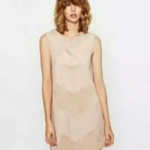 Zara Faux Leather and Suede Chevron Sleeveless Neutral Blush Dress XS